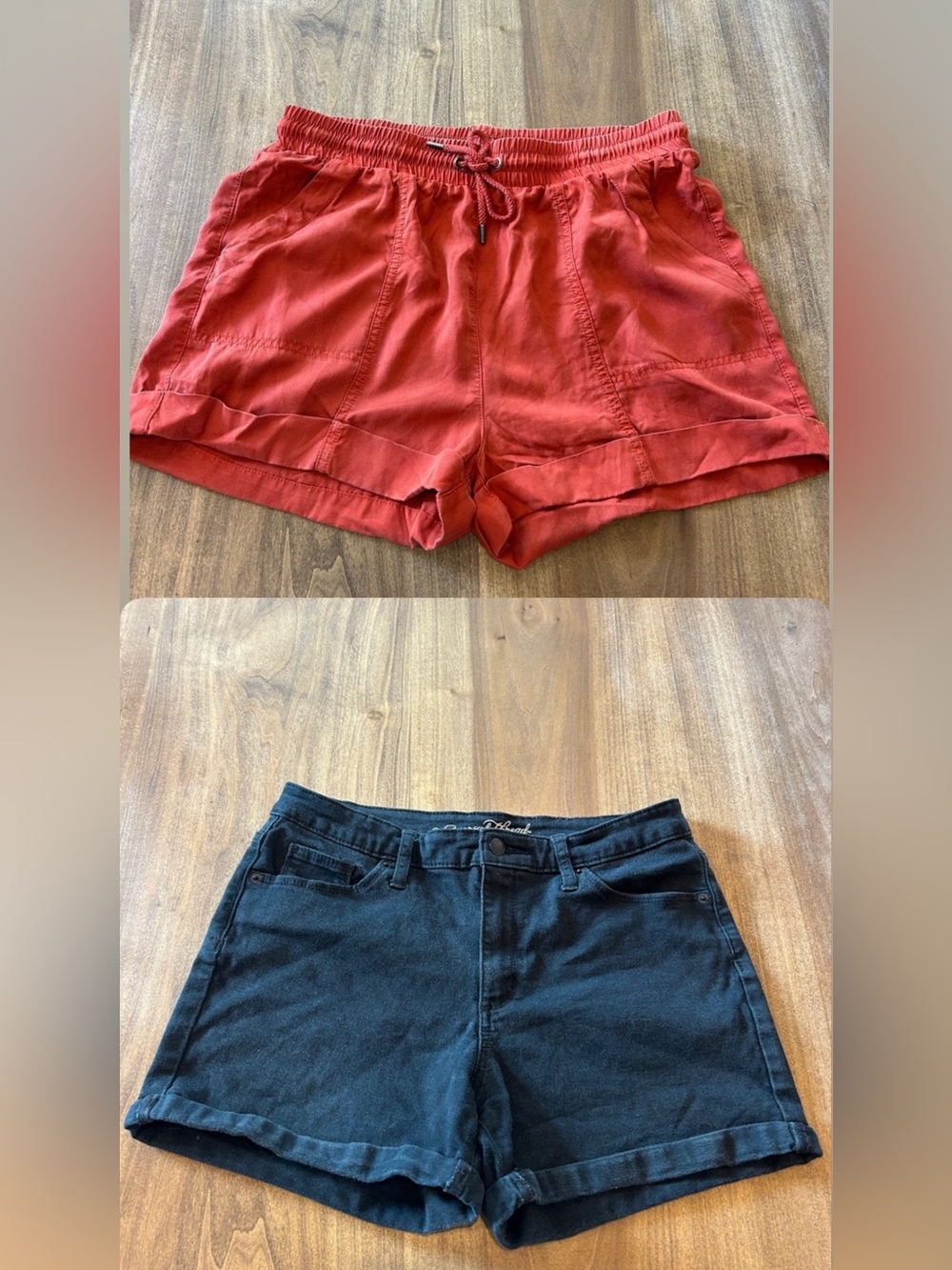 (Pair)Universal Thread Black Rolled-Hem Denim Shorts & burnt orange shorts